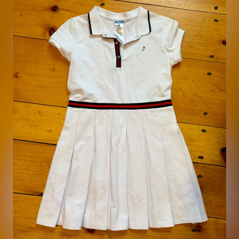 Jacadi Paris White Tennis Dress Pleated Collared Preppy 12A XS